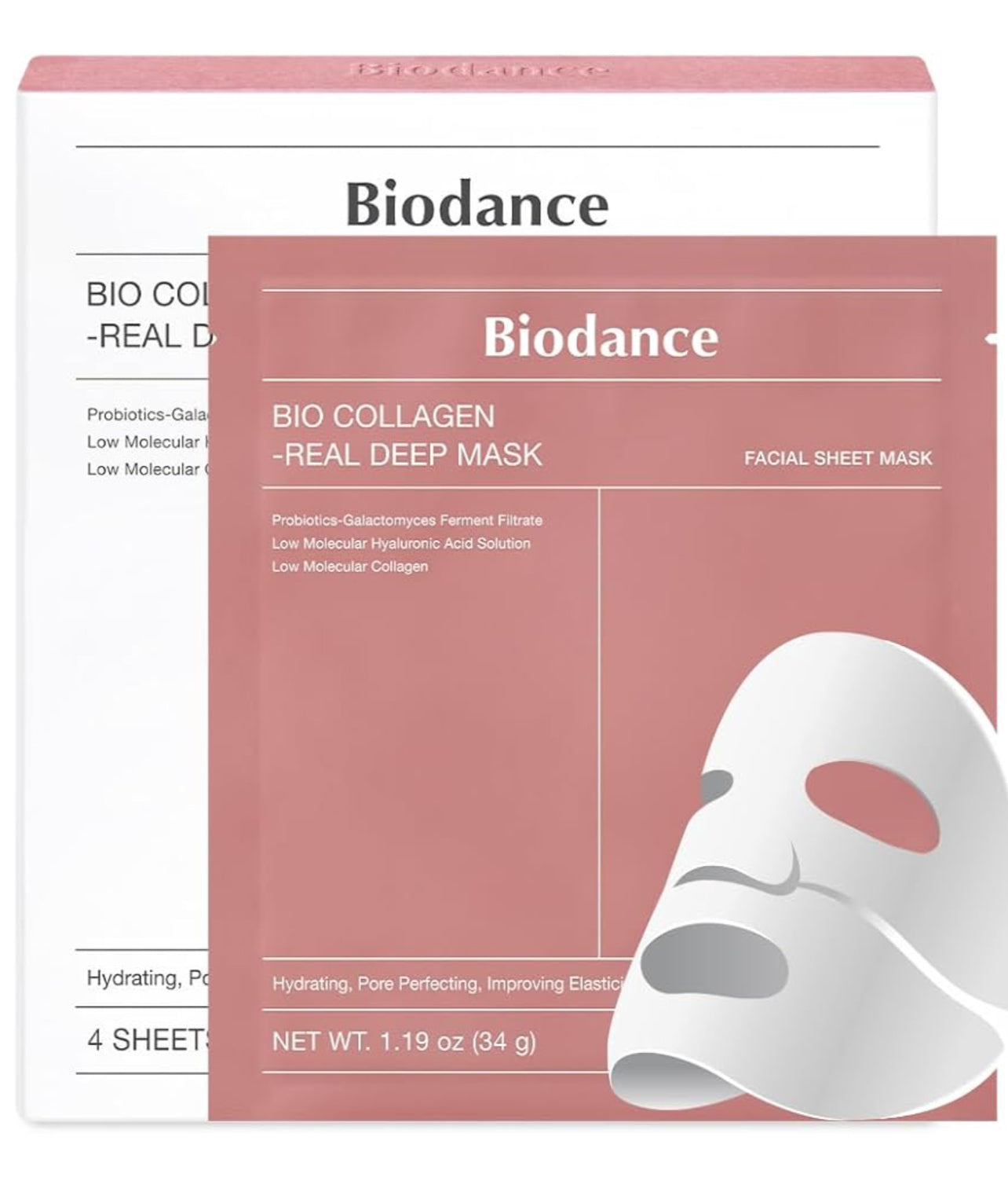 BIODANCE Bio-Collagen Real Deep Mask, Hydrating Overnight Hydrogel Mask, Pore Minimizing, Elasticity Improvement, 34g x 4ea