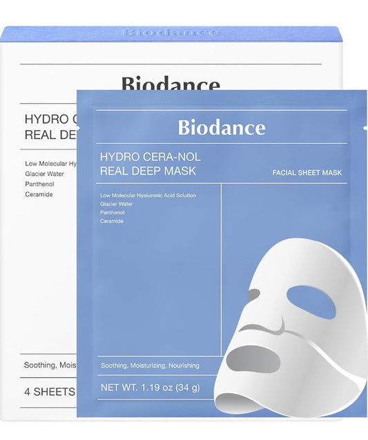 BIODANCE Hydro Cera-nol Real Deep Mask, Overnight Hydrogel Mask, Soothing, Moisturizing, Nourishing, 1.19oz(34g) x 4ea