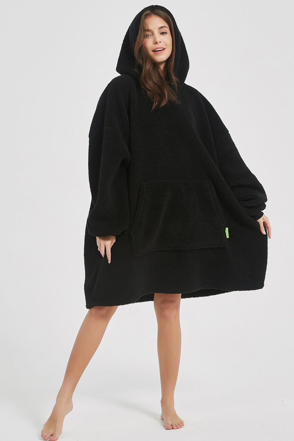 Lantern Sleeve Oversized Hooded Fuzzy Lounge Dress